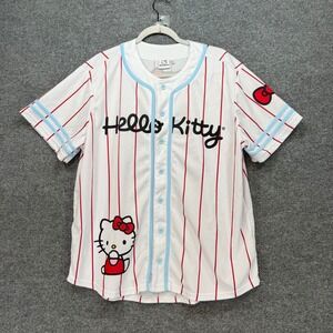 Hello Kitty Baseball Jersey Women XXL White Pinstripe Graphic Sanrio Sporty Top